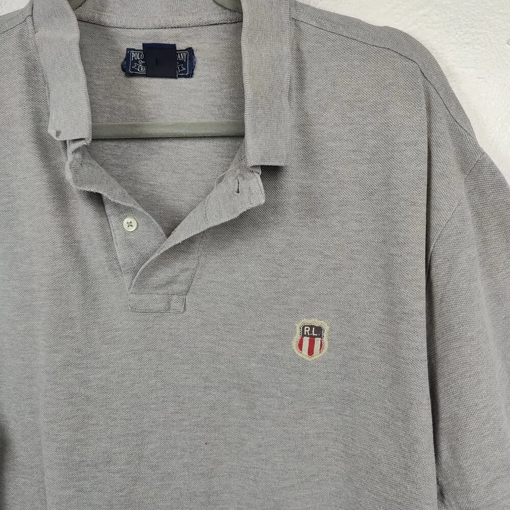 Vintage Polo Ralph‎ Lauren Shirt Mens XL Logo Crest Gray Pique Knit Preppy